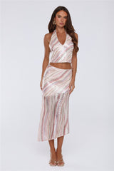 Sparkle Vibes Only Sequin Midi Skirt Multi