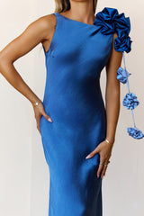 Petal Perfect Satin Maxi Dress Blue