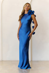 Petal Perfect Satin Maxi Dress Blue