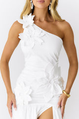 Blooming Whimsy One Shoulder Maxi Dress White