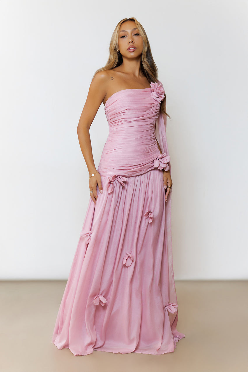 Silver Breeze One Shoulder Maxi Dress Pink