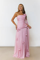 Silver Breeze One Shoulder Maxi Dress Pink