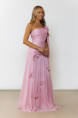 Silver Breeze One Shoulder Maxi Dress Pink