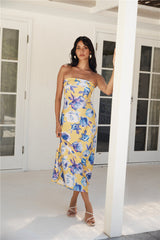 Impressive Me Strapless Satin Maxi Dress Yellow