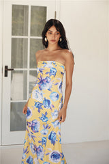 Impressive Me Strapless Satin Maxi Dress Yellow