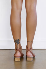 Jessie Woven Ankle Strap Dress Sandals Cognac Leather