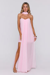 Silken Glow Strapless Maxi Dress Pink