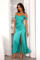 Luxury Affair Satin Maxi Dress Green