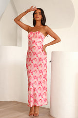 Gemstones Strapless Satin Maxi Dress Pink