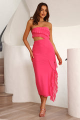 Frilled To Meet You Midi Dress Pink