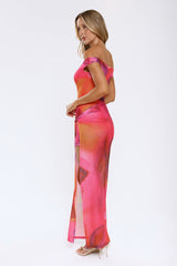 Understated Dreaming Mesh Off Shoulder Maxi Dress Pink