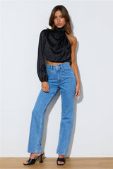 Love Deborah Satin Crop Top Black