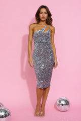 Sit With Us Sequin Midi Dress Silver