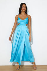 Early Mornings Satin Maxi Dress Blue