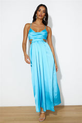 Early Mornings Satin Maxi Dress Blue