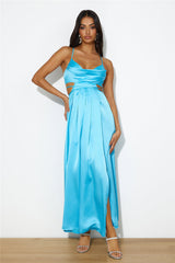Early Mornings Satin Maxi Dress Blue