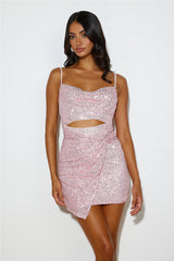 Twisted Shine Sequin Mini Dress Pink