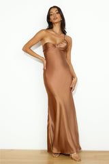 Silk Statement Satin Maxi Dress Brown