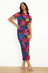 RUNAWAY Romance Midi Mesh Dress Black Floral