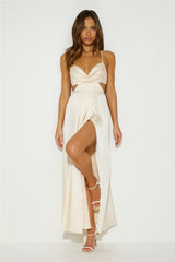 Reveal Your Mind Satin Midi Dress Champagne