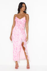 Loving Fun Vibes Frill Mesh Maxi Dress Pink