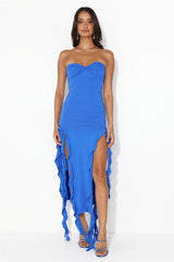 All The Frills Strapless Midi Dress Cobalt Blue