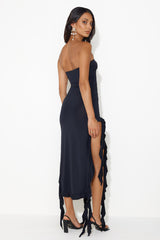 All The Frills Strapless Midi Dress Black