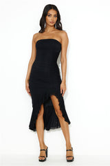 She's Adored Strapless Mesh Midi Dress Black