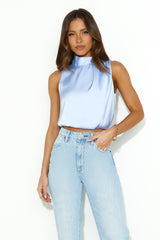 Parties After Work Satin Crop Top Blue