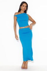 Ignite Love Off Shoulder Crop Top Blue