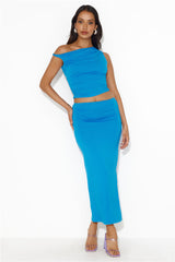 Ignite Love Off Shoulder Crop Top Blue