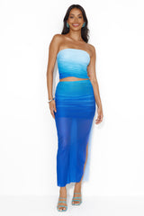 Skies Of Blue Strapless Mesh Crop Top Blue