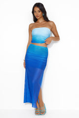 Skies Of Blue Strapless Mesh Crop Top Blue