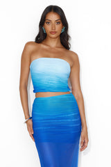 Skies Of Blue Strapless Mesh Crop Top Blue