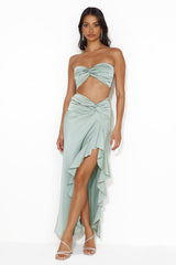 Diary Of Secrets Satin Strapless Crop Top Sage