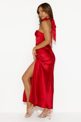 Lady In Silk Strapless Maxi Dress Red