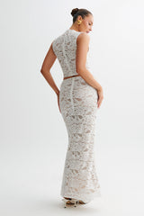 Daniela Lace Plisse Ruched Maxi Skirt - Ivory