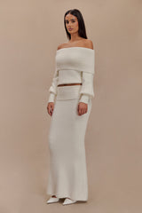Charlotte Knit Maxi Skirt With Overlay - Ivory