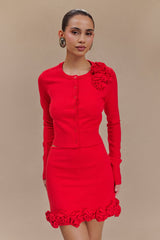 Gianna Knit Cardigan With Flowers - Red