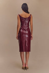 Sonia Faux Leather Midi Dress - Cherry Red