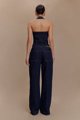 Dayna Denim Halter Top - Indigo Blue