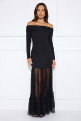 Captivating Gaze Off Shoulder Maxi Dress Black
