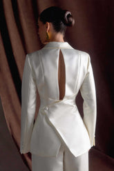 Ada Tailored Satin Blazer - Ivory