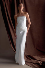 Jasmine Strapless Satin Maxi Dress - White