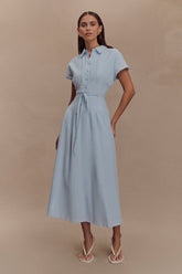 Aysha Buttoned Linen Midi Dress - Cornflower Blue