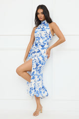 Cupid’s Kiss Halter Midi Dress Blue