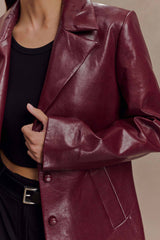 Deborah Faux Leather Coat - Cherry Red