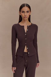 Reese Fitted Knit Cardigan - Dark Chocolate