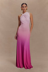 Marlee Asymmetrical Slinky Maxi Dress - Ombre Pink