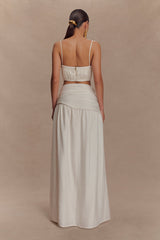 Scottie Gathered Linen Knot Maxi Skirt - Oat Marle